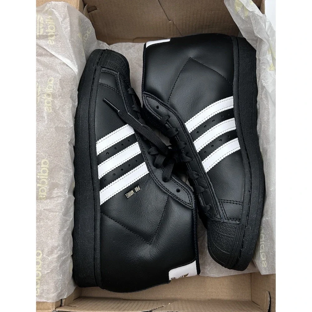 adidas Pro Model ADV High Top Leather Sneakers Men's 6/Women's 7-7.5 Black-White